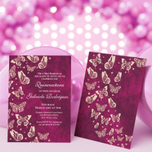 Modern Butterfly Pink Gold Quinceañera 15th Party