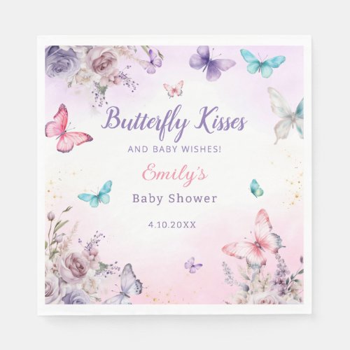 Modern Butterfly watercolor floral baby shower  Napkins