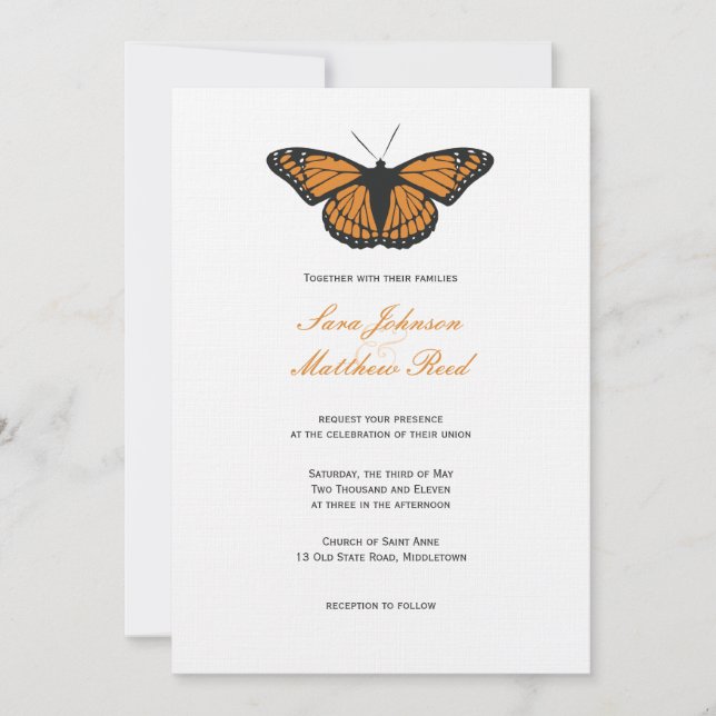 Modern Butterfly Wedding Invitation - Orange (Front)
