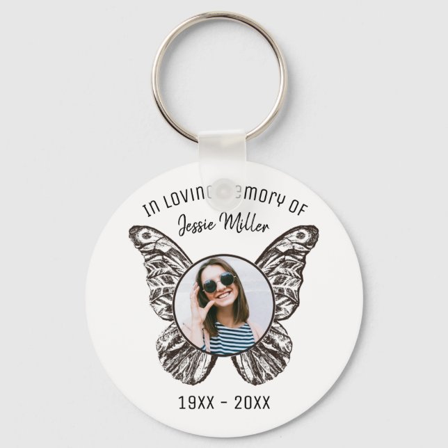 Modern Butterfly Wings | Custom Photo Memorial Keychain (Front)