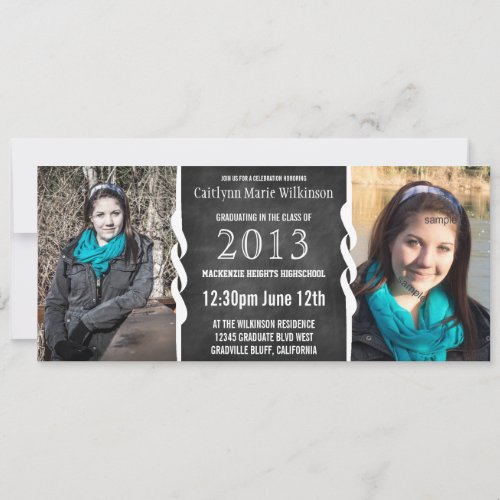 Modern BW Chalkboard 2 Photo Grad Party Invitation