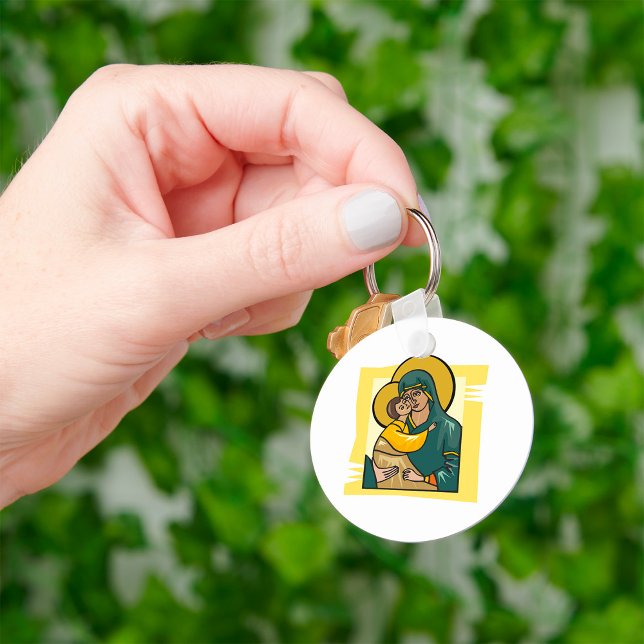 Modern Byzantine Virgin Mary and Child Religious  Keychain (Creator Uploaded)