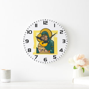 Modern Byzantine Virgin Mary and Child Religious Large Clock
