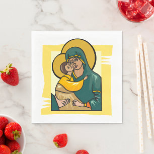 Modern Byzantine Virgin Mary and Child Religious Napkins