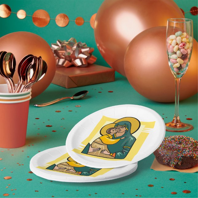 Modern Byzantine Virgin Mary and Child Religious  Paper Plates (Creator Uploaded)