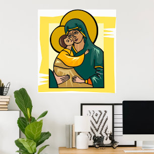 Modern Byzantine Virgin Mary and Child Religious Poster