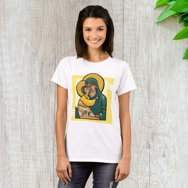 Modern Byzantine Virgin Mary and Child Religious T-Shirt (Creator Uploaded)