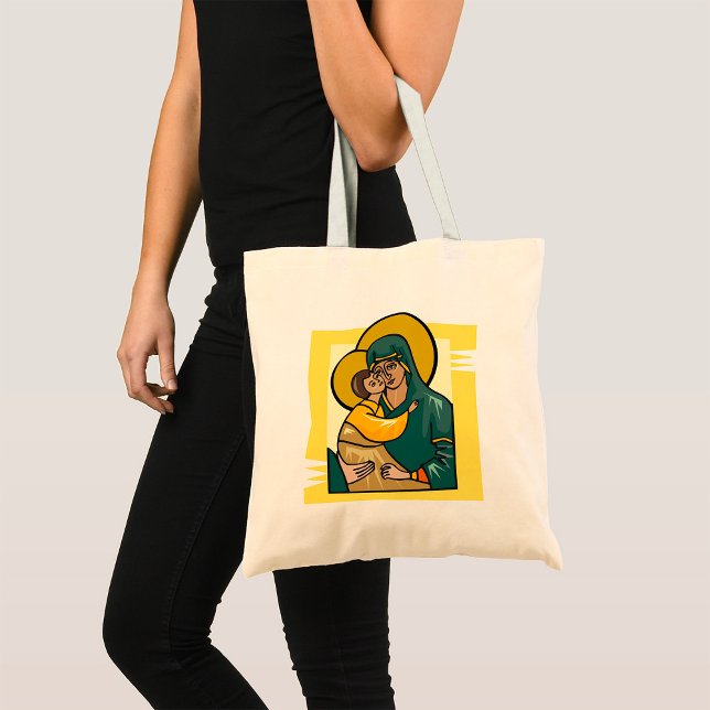 Modern Byzantine Virgin Mary and Child Religious  Tote Bag (Creator Uploaded)