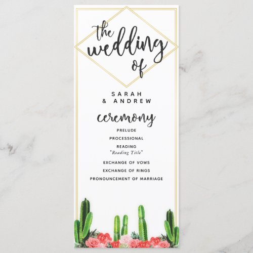 Modern Cactus and Floral Wedding Program