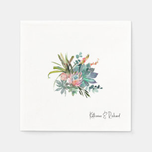 Modern Cactus Arrangement Wedding Script Names Napkins