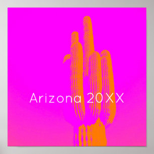 Modern Cactus Art Arizona Year Hot Pink Orange Fun Poster