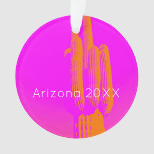 Modern Cactus Art Custom Text Hot Pink Orange Ornament