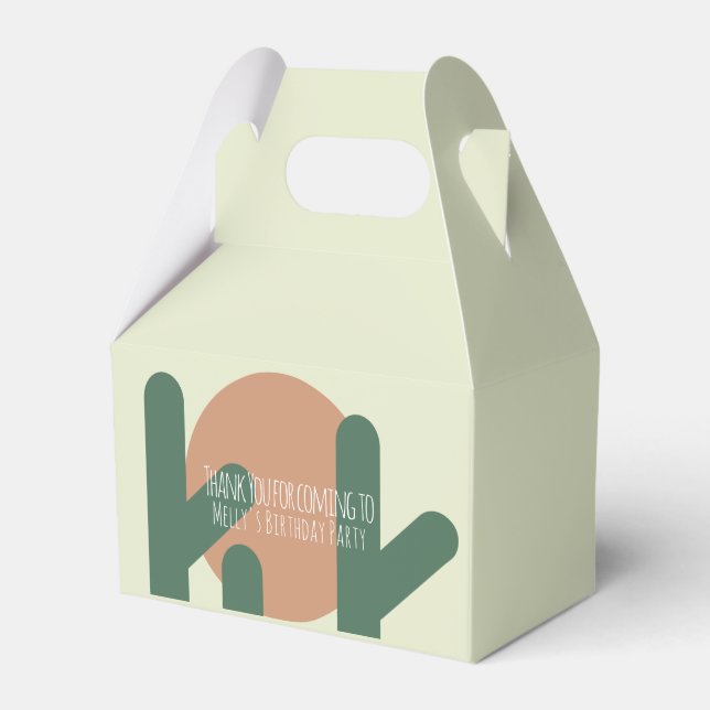 Modern Cactus Birthday Party Thank You Favor Boxes (Front Side)