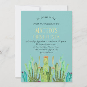 Modern Cactus Boy First Fiesta Birthday Invitation