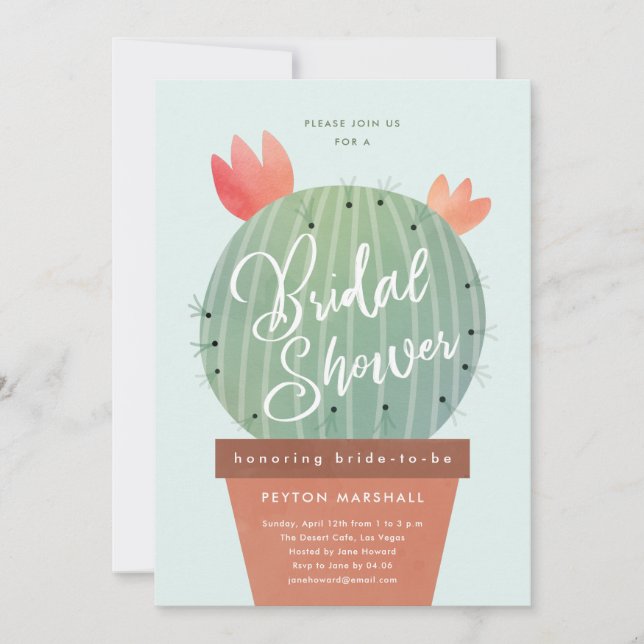 Modern Cactus Bridal Shower Invitation (Front)