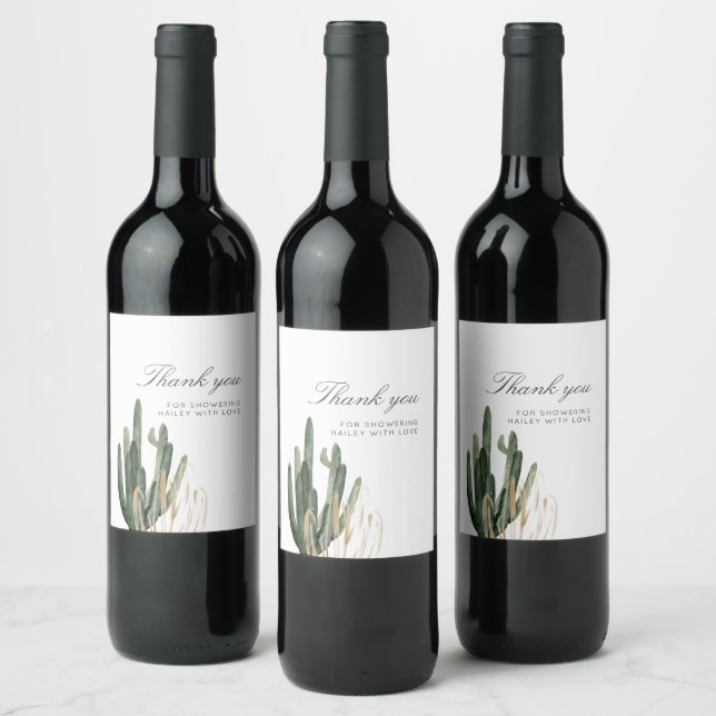 Modern Cactus Bridal Shower Wine Label (Bottles)