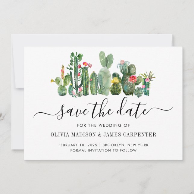 Modern Cactus Cacti Succulent Floral South Wedding Save The Date (Front)