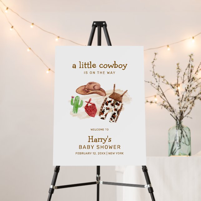 Modern Cactus Cowboy Baby Shower Welcome Sign (In Situ (Stand))