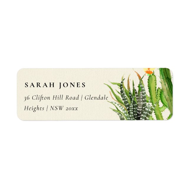 MODERN CACTUS FLORAL GARDEN WATERCOLOR ADDRESS LABEL (Front)
