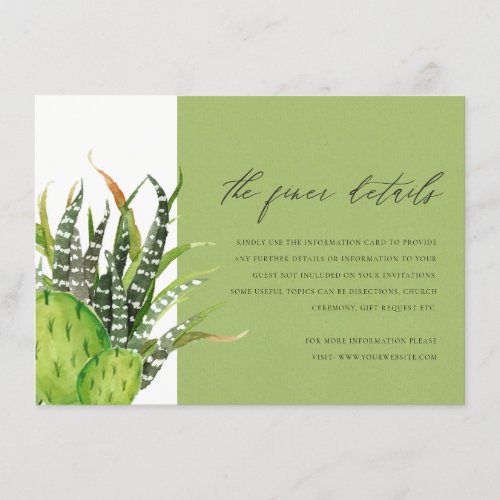 MODERN CACTUS FLORAL GARDEN WATERCOLOR INFORMATION ENCLOSURE CARD