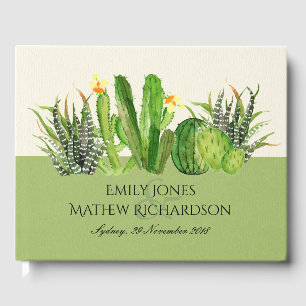 MODERN CACTUS FLORAL GARDEN WATERCOLOR MONOGRAM GUEST BOOK