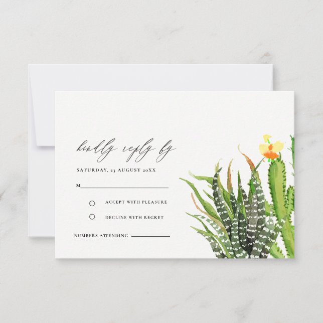 MODERN CACTUS FLORAL GARDEN WATERCOLOR RSVP (Front)