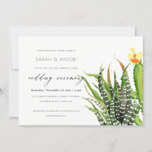 MODERN CACTUS FLORAL GARDEN WATERCOLOR WEDDING INVITATION