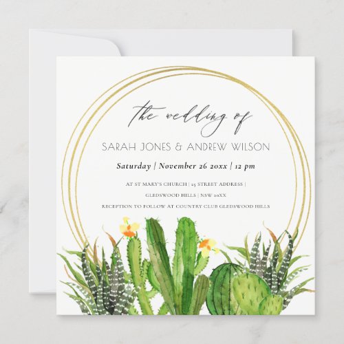 MODERN CACTUS FLORAL GARDEN WATERCOLOR WEDDING INVITATION