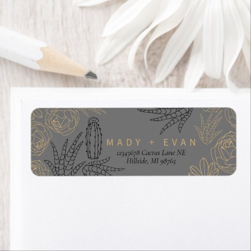 Modern Cactus Floral Gold Gray Label