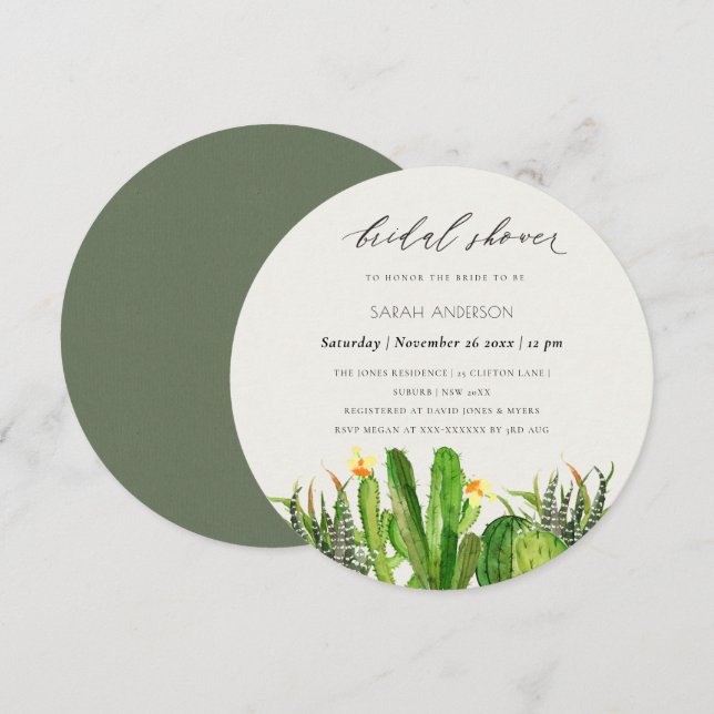 MODERN CACTUS GARDEN WATERCOLOR BRIDAL SHOWER INVITATION (Front/Back)