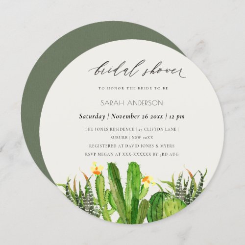 MODERN CACTUS GARDEN WATERCOLOR BRIDAL SHOWER INVITATION