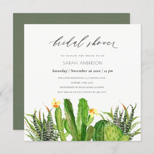 MODERN CACTUS GARDEN WATERCOLOR BRIDAL SHOWER INVITATION