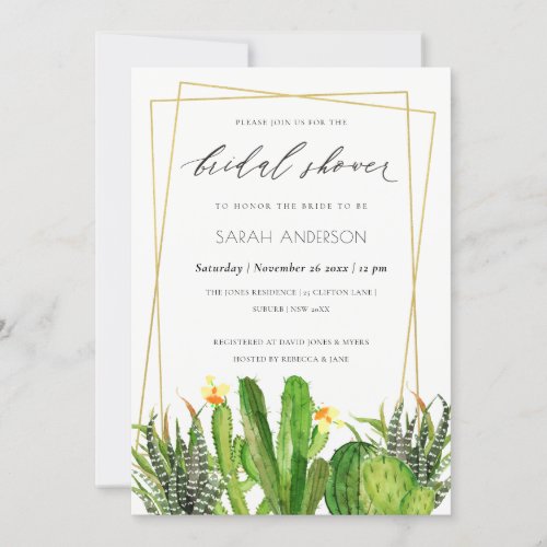 MODERN CACTUS GARDEN WATERCOLOR BRIDAL SHOWER INVITATION