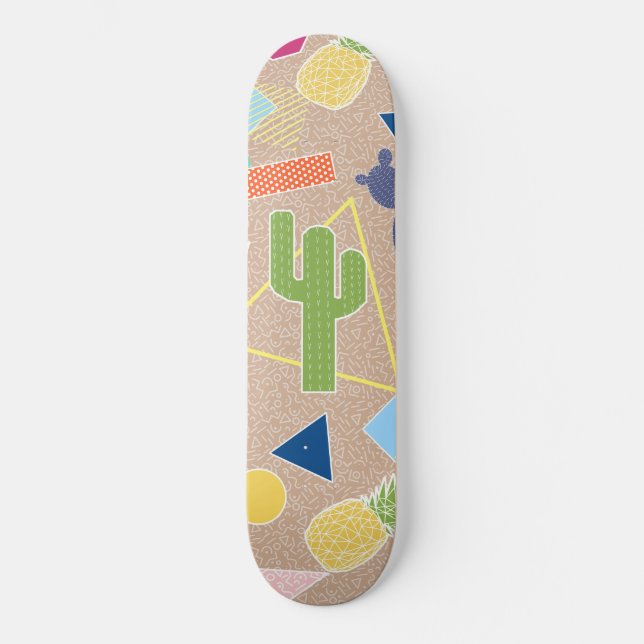Modern cactus geometric Memphis inspired pattern Skateboard Deck (Front)