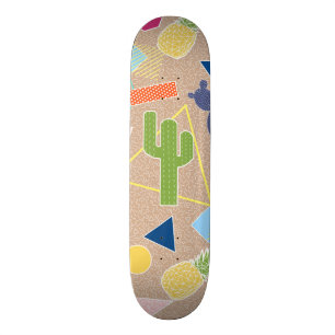 Modern cactus geometric Memphis inspired pattern Skateboard Deck