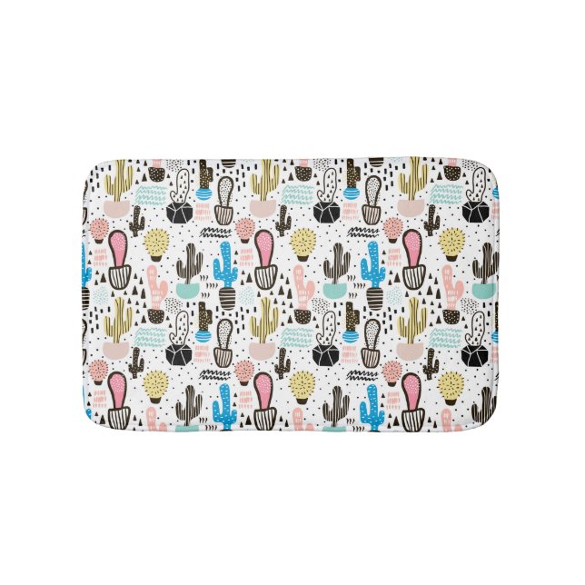 Modern Cactus Geometric Pattern Bath Mat (Front)