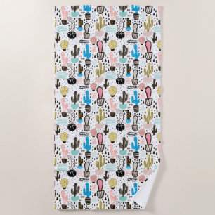 Modern Cactus Geometric Pattern Beach Towel
