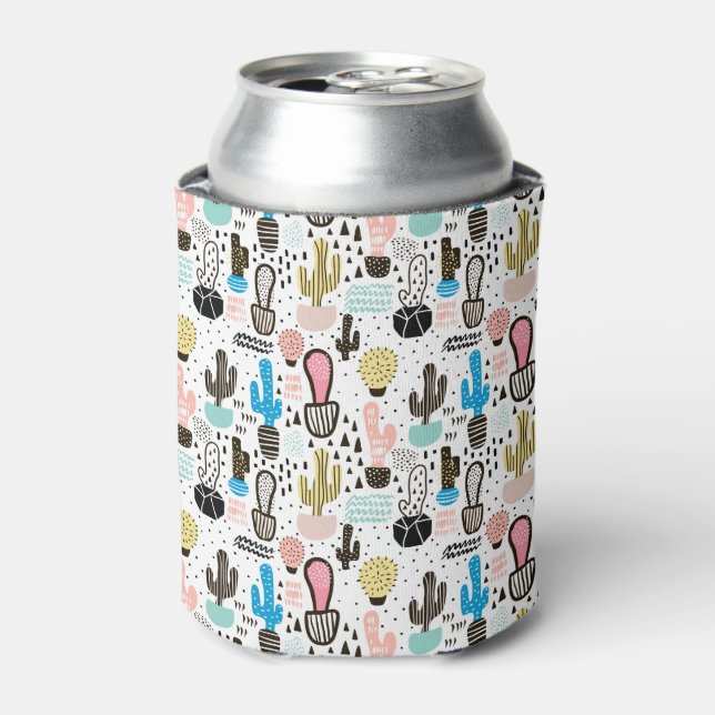 Modern Cactus Geometric Pattern Can Cooler (Can Front)
