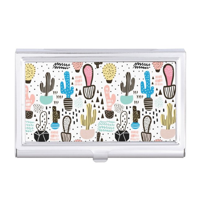Modern Cactus Geometric Pattern Case For Business Cards (Front)