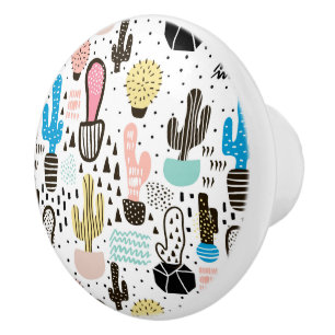 Modern Cactus Geometric Pattern Ceramic Knob