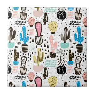 Modern Cactus Geometric Pattern Ceramic Tile