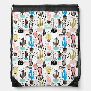 Modern Cactus Geometric Pattern Drawstring Bag