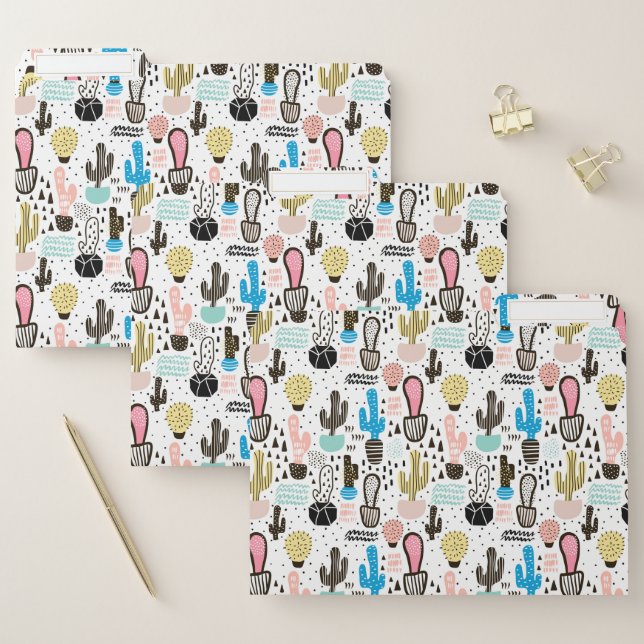 Modern Cactus Geometric Pattern File Folder (Set)