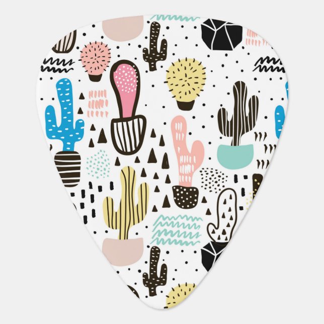Modern Cactus Geometric Pattern Guitar Pick (Front)