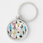 Modern Cactus Geometric Pattern Keychain