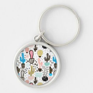 Modern Cactus Geometric Pattern Keychain