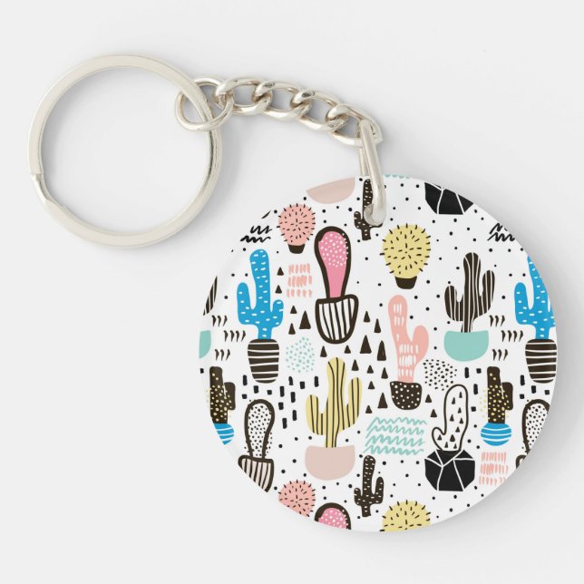 Modern Cactus Geometric Pattern Keychain (Front)