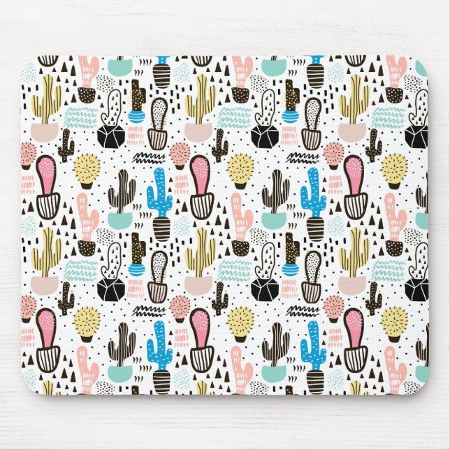 Modern Cactus Geometric Pattern Mouse Pad (Front)