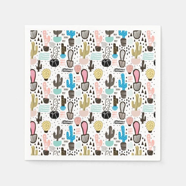 Modern Cactus Geometric Pattern Napkins (Front)