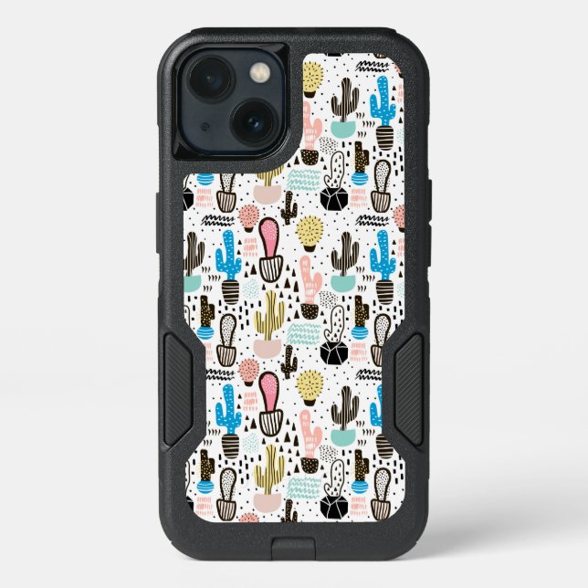 Modern Cactus Geometric Pattern Otterbox iPhone Case (Back)